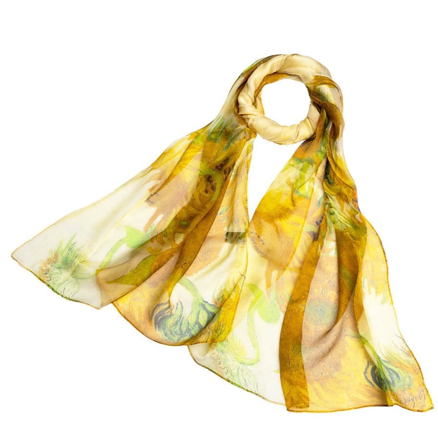 Sjaal – Sunflower – Zonnebloemen – Vincent van Gogh – 100% pure zijde – 180 x 52 cm - Afbeelding 2