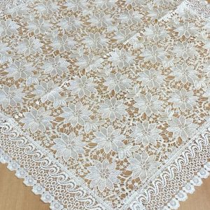 Tafelkleed – Ecru kant met bloemen – Vierkant 85 x 85 cm